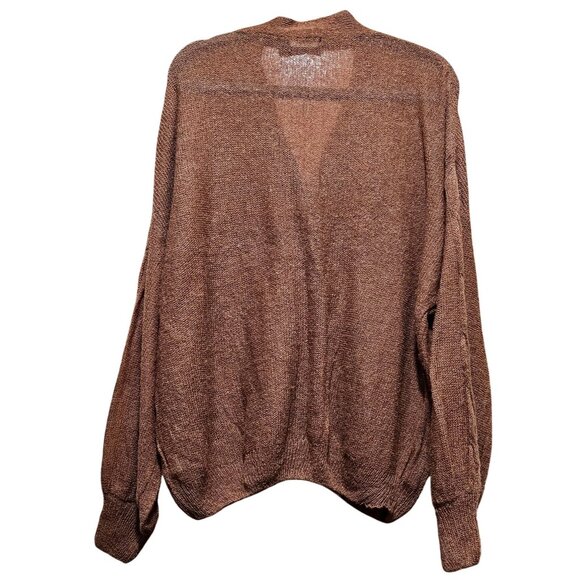 Brown Loose Knit Cardigan Sweater With Button Front & Balloon Sleeves By Cmoi - Picture 2 of 8